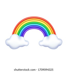 Multicolored Cartoon plastic rainbow on a white background. Vector icon