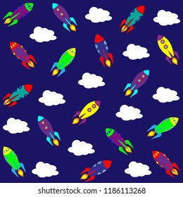 multicolored cartoon space rocket pattern seamless vector