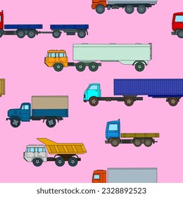 Multicolored cartoon truck pattern for print and decoration. Vector illustration.