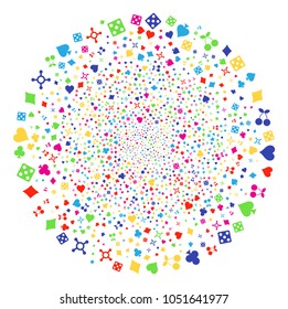 Multicolored Casino bang globula. Vector spheric cluster burst designed by random casino objects. Multicolored Vector illustration.