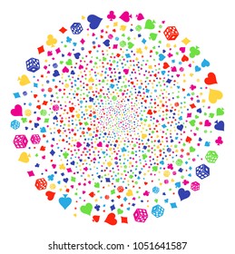 Multicolored Casino sparked globula. Vector spheric cluster bang created by randomized casino elements. Multicolored Vector illustration.