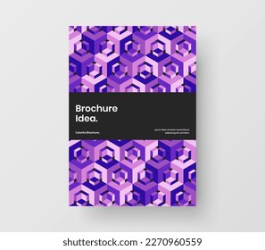 Multicolored catalog cover A4 design vector template. Trendy mosaic hexagons annual report layout.