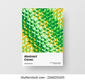 Multicolored catalog cover A4 vector design layout. Simple geometric hexagons placard illustration.