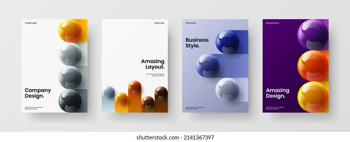 Multicolored Catalog Cover Design Vector Layout Bundle. Abstract Realistic Spheres Company Identity Concept Set.