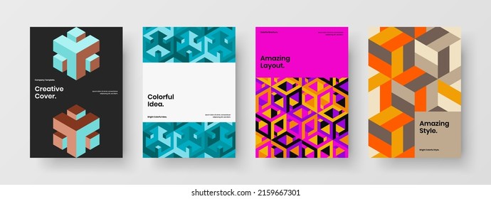 Multicolored catalog cover vector design illustration bundle. Isolated geometric pattern banner template set.