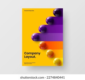 Multicolored catalog cover vector design layout. Colorful realistic spheres brochure illustration.