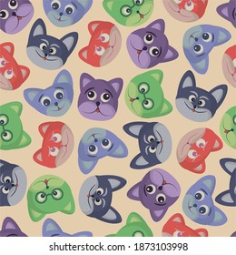 multicolored cats with different emotions pattern