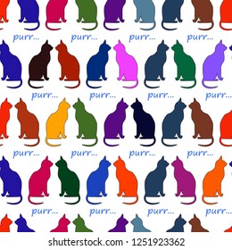 Multicolored cats, inspiration "purr..." -  seamless animal pattern