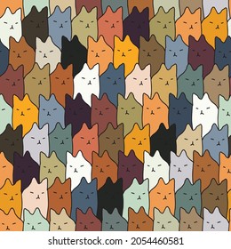 Multicolored Cats Seamless Background, Doodle Cats Pattern, Handdrawn Cats Wallpaper, Pets Backdrop for Kids, Funny Cats Vector Pattern, Cute Pets Print