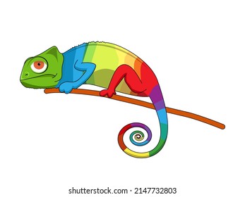 Multicolored chameleon lizard animal design isolated on white background. Logo or icon design. Flat vector illustration  svg
