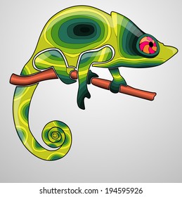 multicolored chameleon on a branch. Vector version