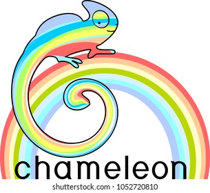 Multicolored chameleon on rainbow
