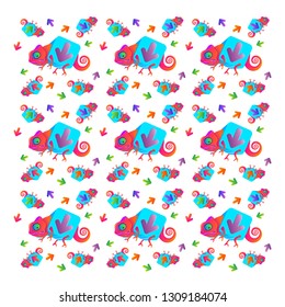 Multi-colored chameleons and arrows. Pattern for kids. Vector illustration. EPS. 