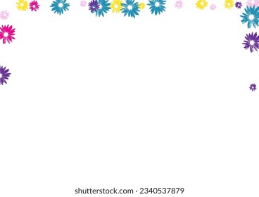Multi-colored Chamomile Background White Vector. Floral Vintage Template. Color Garden Handsome. Spring Design. Sweet Violet Gerbera.