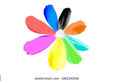 multicolored chamomile petals isolated on white background
