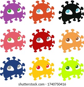 virus de caracteres multicolor, vector, 
personajes divertidos, 
dibujos animados, ilustración