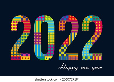 Multicolored cheerful 2022 greeting card to wish for the new year.