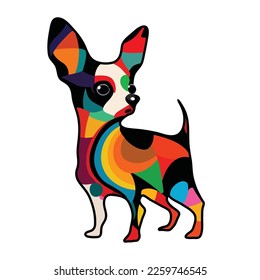 Multi-colored chihuahua dog on a white background. Art style puppy. Poster, Sticker, pet mascot