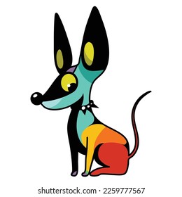 Multi-colored chihuahua or toy terrier dog in a collar with spikes on a white background. Art style puppy. Poster, Sticker, pet mascot