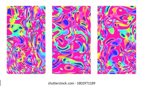 Multicolored children background set. Bright  vector artwork. Vertical good vibes colorful templates, exotic posters and cover designs