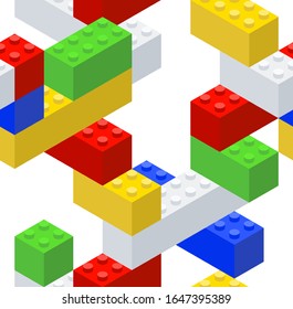 Multicolored children`s designer with bricks folded into a pattern. Vector illustration.