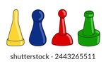Multi-colored chips for board games. Game elements of different shapes. Bright gaming accessories for an interesting pastime. Colored vector illustration.
