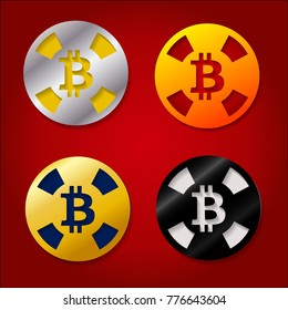 multi-colored chips for casino with cryptocurrency bitcoin