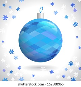 Multicolored Christmas Ball with Pattern of Squares on Background of Snowflakes, Vector Illustration EPS10