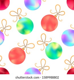 Multi-colored Christmas balls vector seamless pattern. Christmas ball seamless texture. New Year. Textiles, wrapping paper, wallpaper design. Stock vector illustration. Christmas decoration. Isolated 