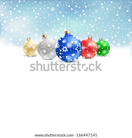 The multicolored christmas bauble and textarea on the blue mesh background