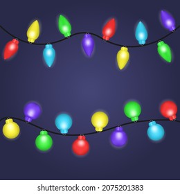 Multicolored christmas glowing garlands isolated on dark background