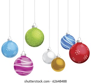 Multi-colored Christmas Ornaments On White Background