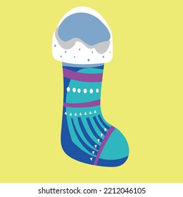 multicolored christmas sock for a gift on a yellow background