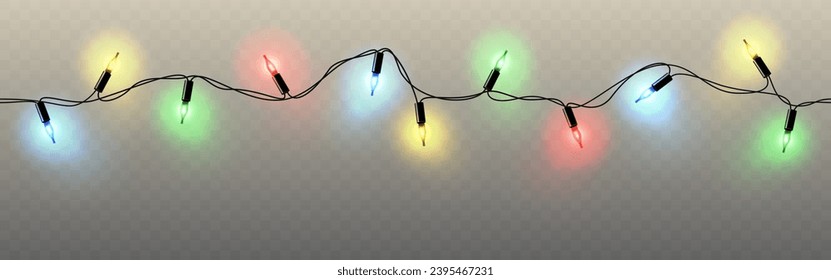 Multicolored Christmas tree realistic garland. Vector illustration.