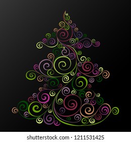 Multicolored Christmas tree. Vector abstract drawing