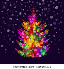 Ein mehrfarbiger Weihnachtsbaum. Vektorgrafik