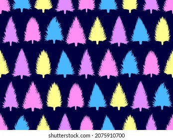 Multicolored Christmas trees seamless pattern. Christmas design for Christmas and New Year for greeting cards, promotional materials and banners. Vector illustration