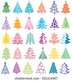 Multicolored Christmas trees set.
