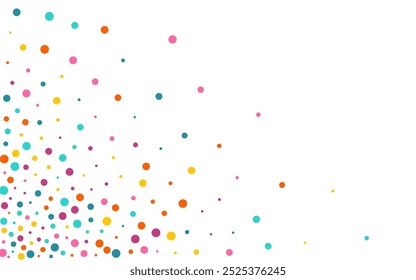 Multicolored Circle Abstract Vector White Background. FallingFestive Dot Design. Effect Confetti Illustration. Bright Round Transparent Postcard.