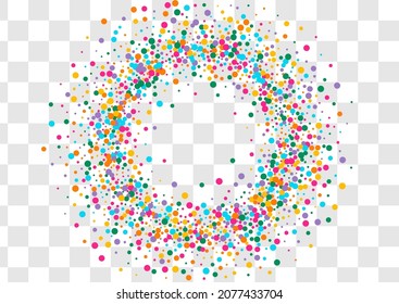 Multicolored Circle Celebration Vector Transparent Background. Fun Polka Invitation. Effect Splash Illustration. Rainbow Dot Carnaval Design.