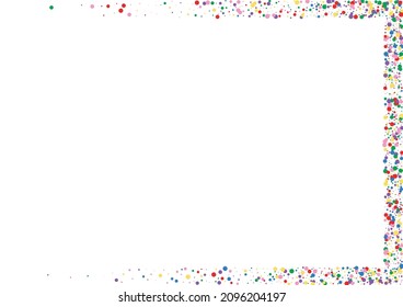 Multicolored Circle Dust Texture. Round Burst Illustration. Blue Festival Dot. Orange Border Confetti Background.