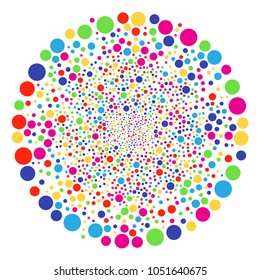 Multicolored Circle festival cluster. Vector spheric cluster fireworks combined by random circle items. Multi Colored Vector illustration.