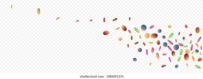 Multicolored Circle Fun Panoramic Transparent Background. Magic FallingFestive Round Wallpaper. Invitation Card. Rainbow Celebrate Design.