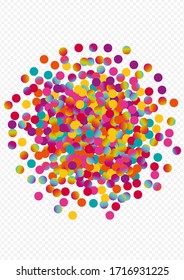 Multicolored Circle Fun Transparent Background. Colored FallingFestive Rain Banner. Carnival Design. Gradient Celebration Postcard.
