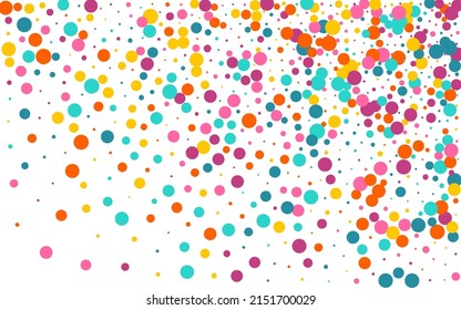 Multicolored Circle Transparent Vector White Background. Festival Confetti Pattern. Abstract Round Design. Rainbow Rain Fun Illustration.