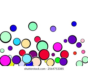 multi-colored circles and dots of all colors of the rainbow are randomly scattered on a white background  3d render of particles, colored paper applique. 