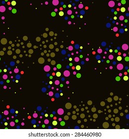Multicolored circles on a black background. Seamless.