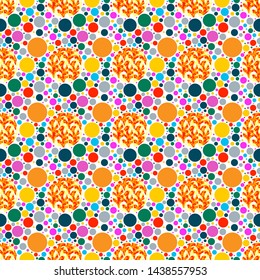 Multicolored circles on a white background.
