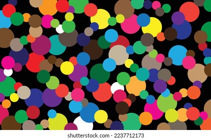 Multi-colored circles superimposed on a black background.