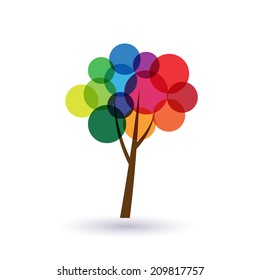 Multicolored circles tree image. Concept of Happiness and good life.Vector icon 